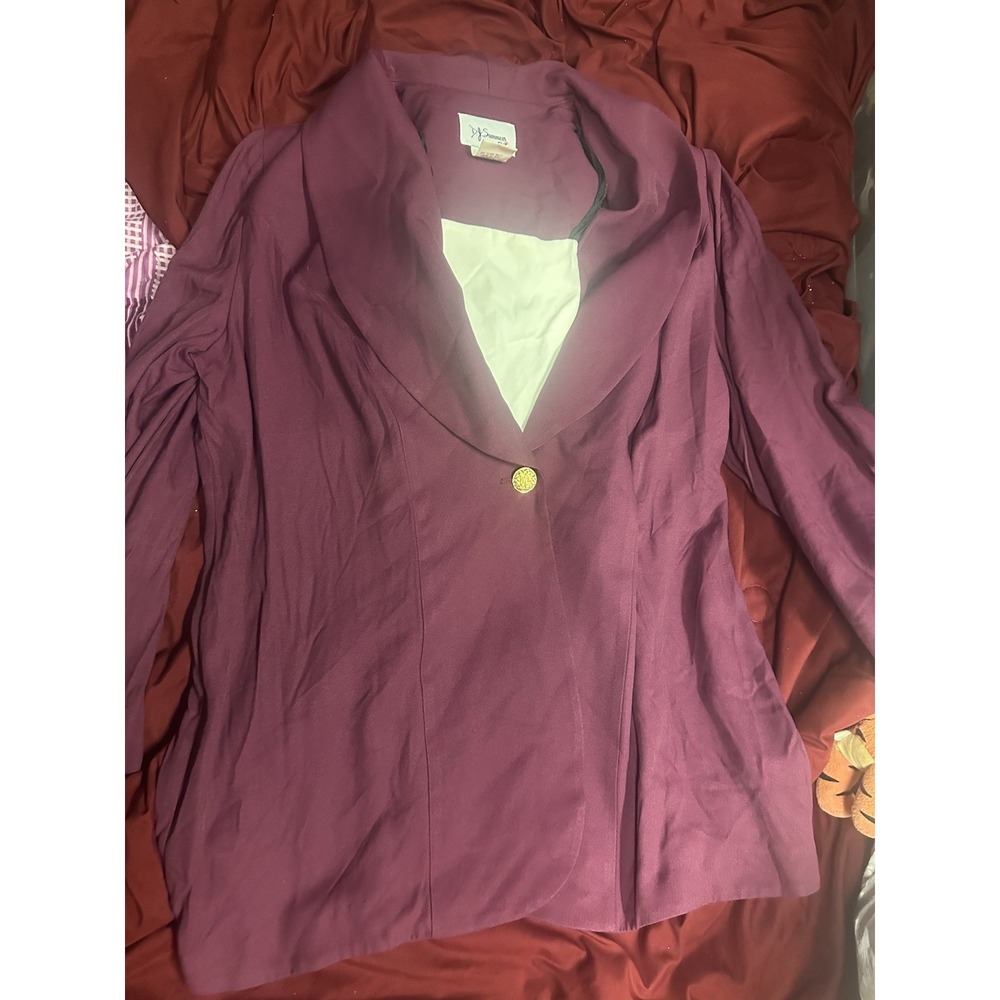 Vtg DJ Summers Purple Button Up Blazer Shirt Dressy Trendy